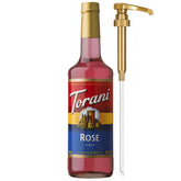Torani Rose Syrup bottle front view for versatile drinks