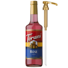 Torani Rose Syrup bottle front view for versatile drinks