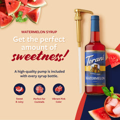 Pour-friendly pump from Torani sugar-free watermelon syrup for easy sweetness.