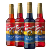 Torani Blue Raspberry syrup bottle for homemade Italian sodas.