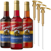 Torani trio syrups with pumps bundle for easy flavoring at home.