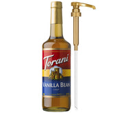 Torani Vanilla Bean Syrup bottle with pump for easy flavoring in drinks