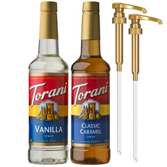 Torani vanilla syrup bottle pour for a creamy latte