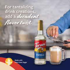 Pouring vanilla syrup over a dessert for a creamy finish.