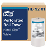 Tork Handi-Size perforated roll towel white pack closeup shows half or full sheet option