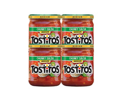 Tostitos Medium Chunky Salsa jars in a 4-pack, ideal for entertaining.