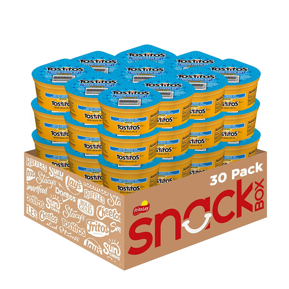 Tostitos Nacho Cheese Dip cups in a 30-pack, ready for gatherings.