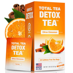 Total Tea Simming Detox Tea box with citrus and cinnamon aroma for digestive comfort