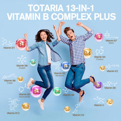 Totaria 13-in-1 Vitamin B Complex bottle showing vegan formula for daily energy