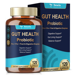 Totaria 14-in-1 gut health bottle front view for daily digestion support.