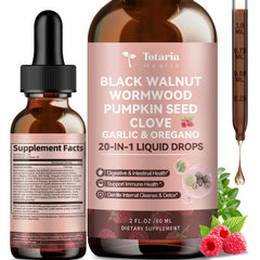 Totaria 20in1 bottle front label highlights raspberry flavored alcohol-free tincture for daily use