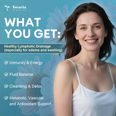 Totaria Lymphatic Drainage bottle label close-up highlighting 650 mg formula.