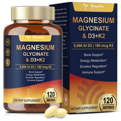 Totaria magnesium-glycinate-d3-k2 softgels bottle promoting high-absorption daily wellness