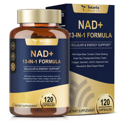 Totaria NAD supplement bottle front view supporting energy and wellness.