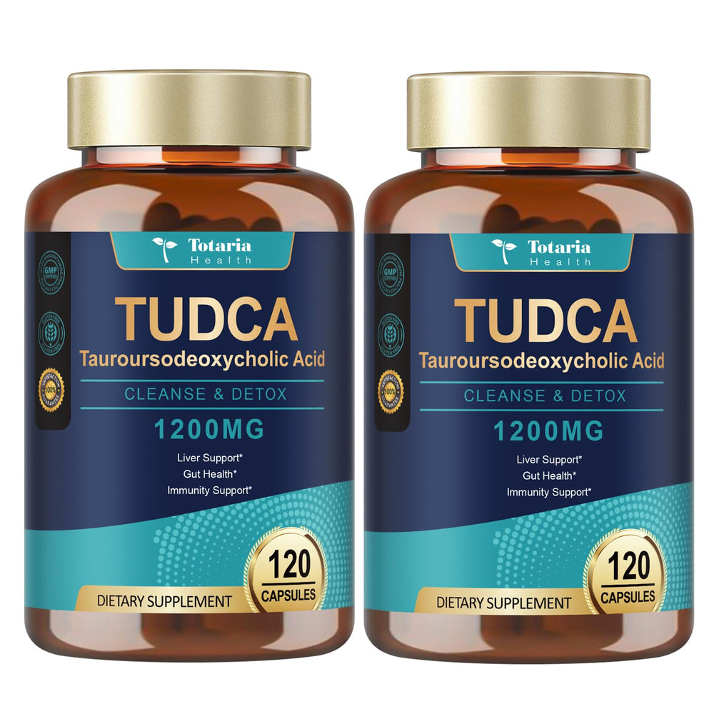 Totaria TUDCA bottle front view for easy daily liver support.