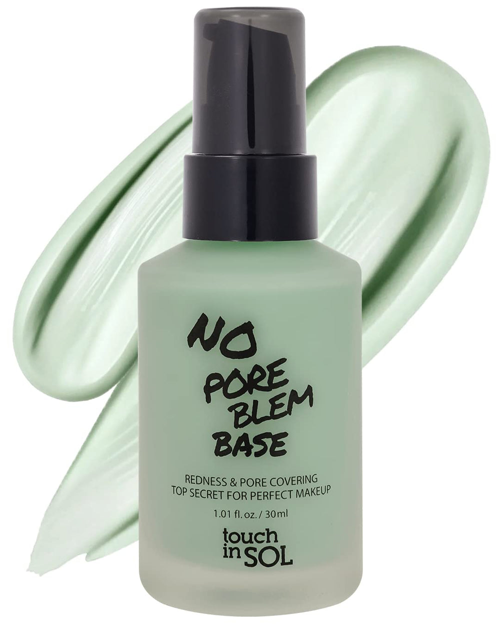 Touch in Sol green-tone redness correcting base primer bottle neutralizes redness for a balanced base.