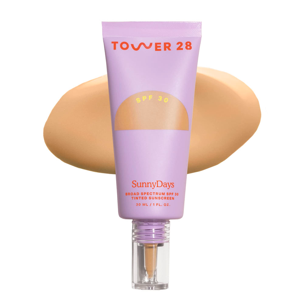 Tower 28 SunnyDays bottle with SPF 30 for lightweight tinted coverage.