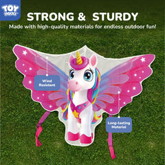 TOY Life Unicorn Kite with 600D string and easy-grip handle for setup