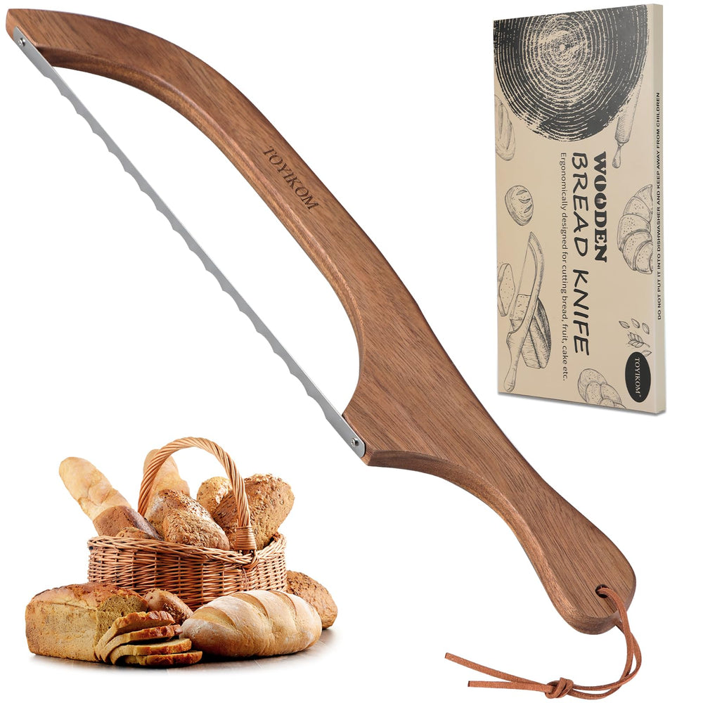 TOYIKOM sourdough bread knife with wooden handle for precise cuts.
