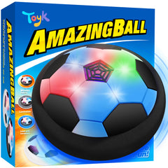 Toyk LED hover soccer ball in action floats over flat surfaces for indoor play