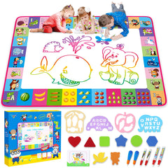 Toyk Water Doodle Mat pink setup shows a reusable water drawing experience for kids.