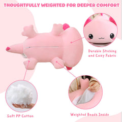 TOYSYM Axolotl weighted plush hug pose demonstrates portable comfort