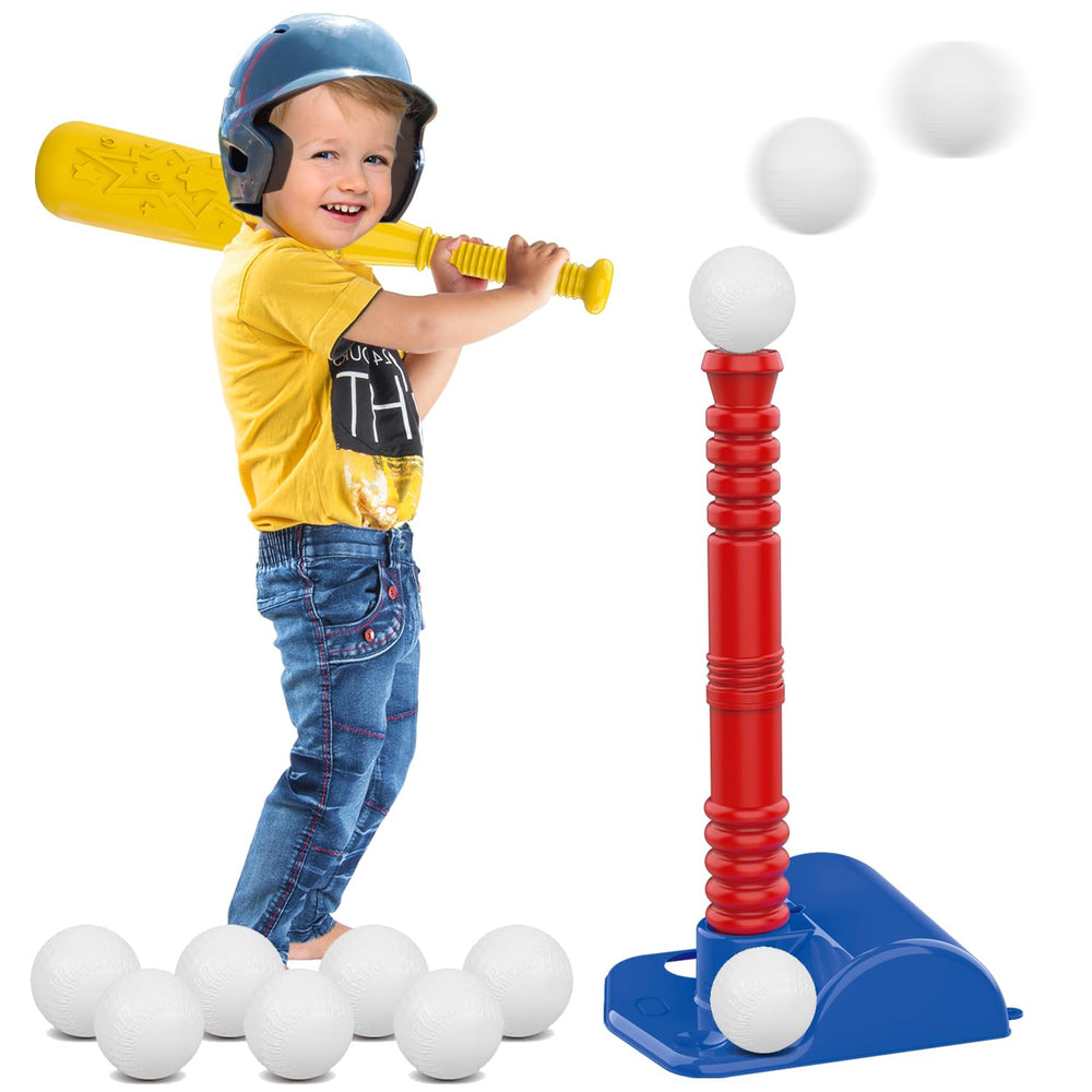 ToyVelt T-Ball Set stand provides stable practice setup for kids