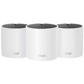 TP-Link Deco X15 3-pack front view showing strong whole-home WiFi coverage