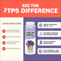 TPS NUTRIENTS African Violet Fertilizer indoors supports steady growth in violet plants