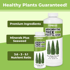 TPS NUTRIENTS Arborvitae fertilizer label closeup highlights evergreen nutrition
