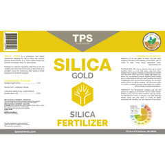 TPS NUTRIENTS Silica Gold bottle side shows dosing for soil and hydroponics.