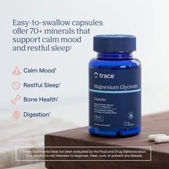 Trace Minerals Magnesium Glycinate bottle with glass of water for daily relaxation
