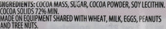 Trader Joe's 72% cacao Belgian chocolate labeling highlights vegan dairy-free promise