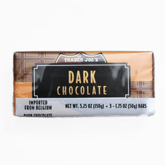 Trader Joe's Belgian dark chocolate bars closeup cocoa texture inviting rich aroma