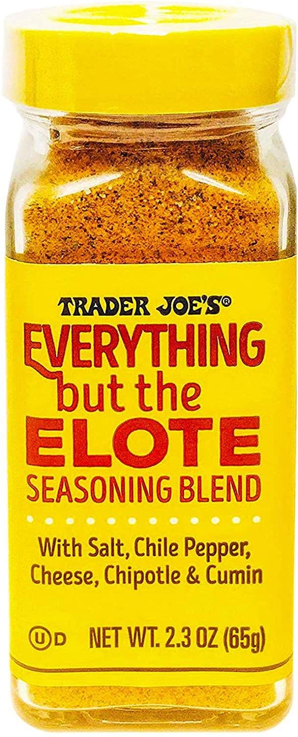 Trader Joe's Everything But The Elote seasoning pour enhances corn, potatoes, and snacks with bold flavor