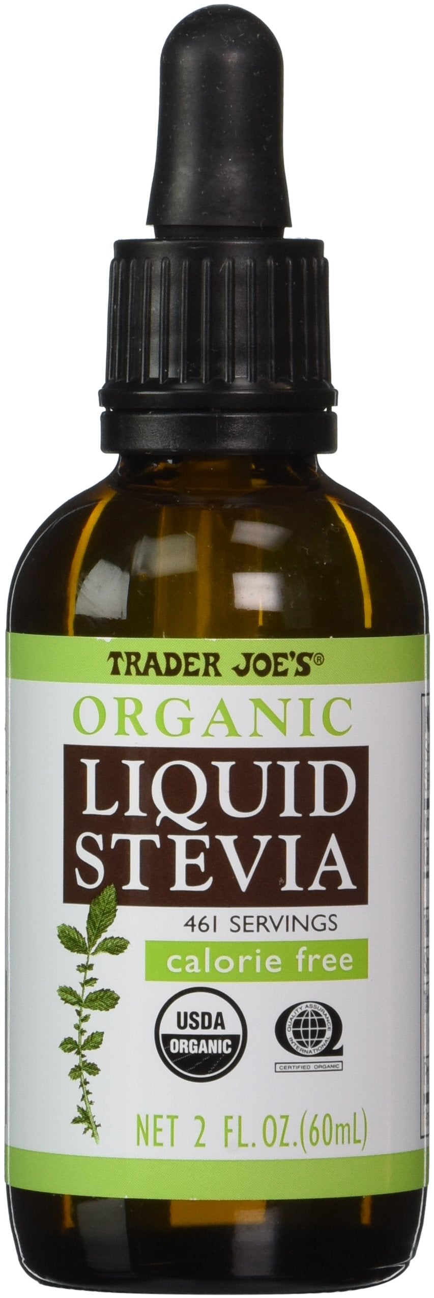 Trader Joe's Organic Liquid Stevia bottle for calorie-free sweetness in coffee and tea