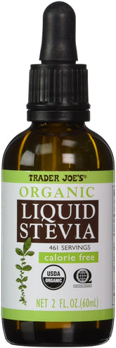 Trader Joe's Organic Liquid Stevia bottle for calorie-free sweetness in coffee and tea