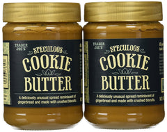 Trader Joe's Speculoos Cookie Butter jar closeup shows creamy, biscuit-flavored spread