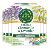 Traditional Medicinals chamomile lavender tea bags in a box for calm moments