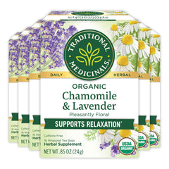 Traditional Medicinals chamomile lavender tea bags in a box for calm moments
