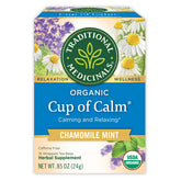 Traditional Medicinals Cup of Calm tea bags ready for a relaxing evening brew