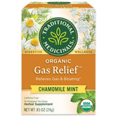 Traditional Medicinals Gas Relief tea bags on a counter, supports gentle digestion