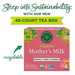 Traditional Medicinals Mother's Milk tea steeping cup releasing fragrant steam.