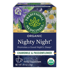 Traditional Medicinals Nighty Night tea cup ready to brew for a calming bedtime ritual