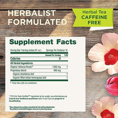 Traditional Medicinals organic hibiscus tea pack showcases organic sourcing and quality
