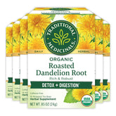 Traditional Medicinals roasted dandelion root tea bag ready to brew for digestion support.