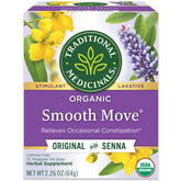 Traditional Medicinals Smooth Move Tea bottle shown for overnight relief.