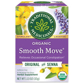 Traditional Medicinals Smooth Move tea box with organic ingredients for gentle overnight relief.