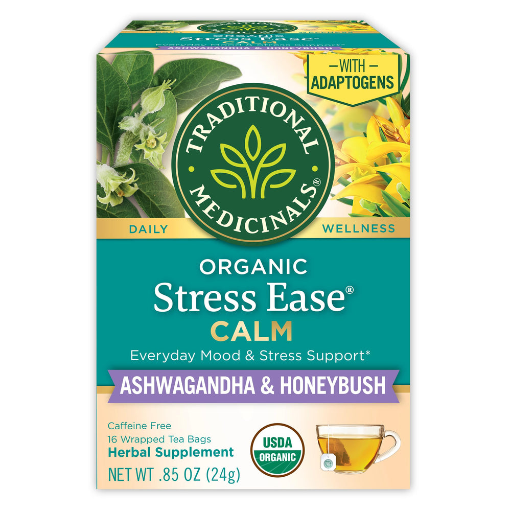 Traditional Medicinals Stress Ease cup steep offers a calming brew to unwind after a busy day.