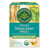 Traditional Medicinals Stress Ease Focus tea bag steeping for calm focus.